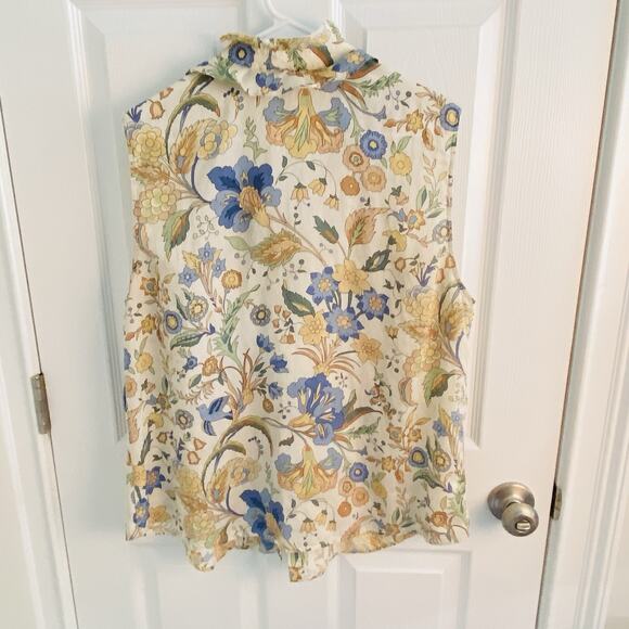 Talbots Blouse Womens 20 Silk Blend Sleeveless Floral Forest Fairy Whimsical - Picture 4 of 4